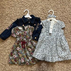 Floral and Patterned baby Dress Set with Jean jacket